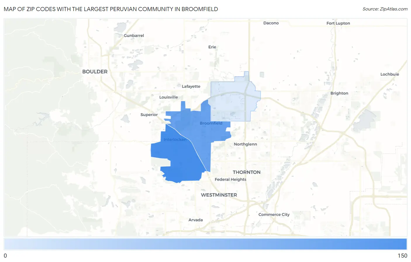 Zip Codes with the Largest Peruvian Community in Broomfield Map