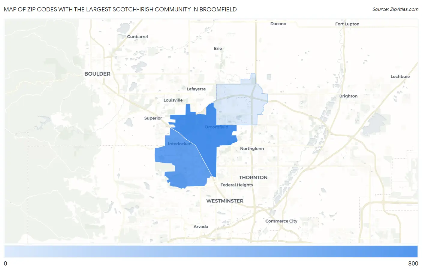 Zip Codes with the Largest Scotch-Irish Community in Broomfield Map
