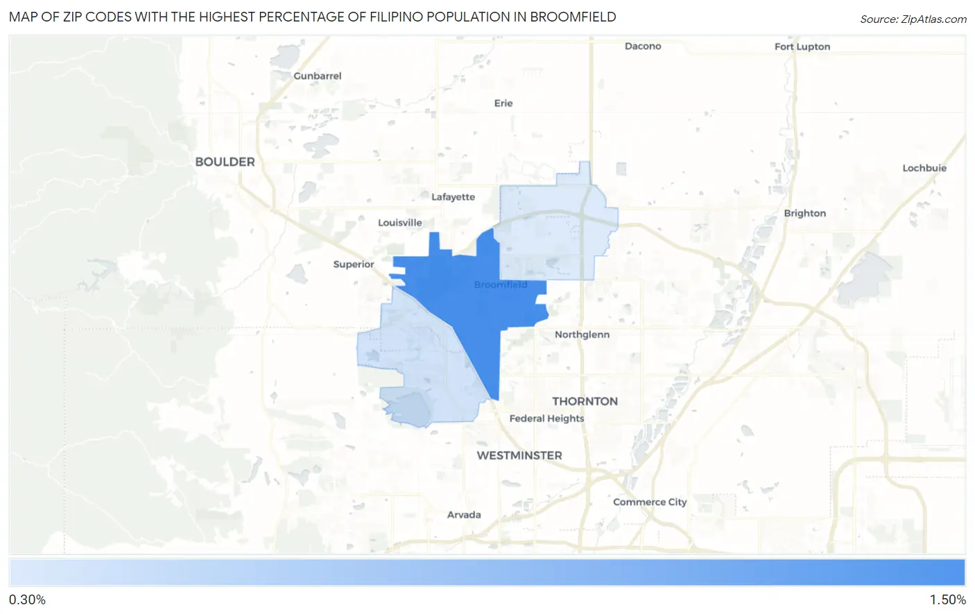 Zip Codes with the Highest Percentage of Filipino Population in Broomfield Map