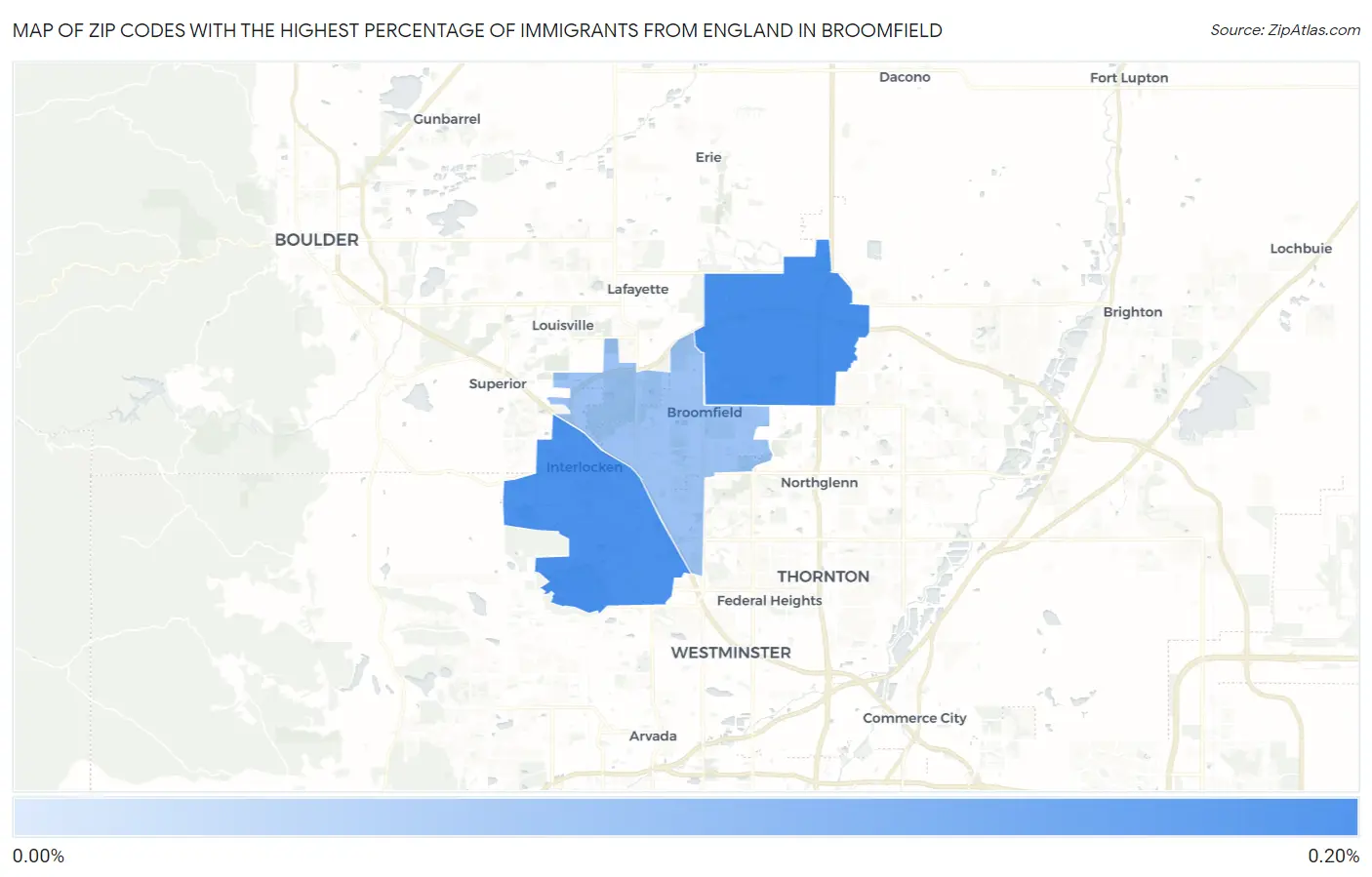 Zip Codes with the Highest Percentage of Immigrants from England in Broomfield Map