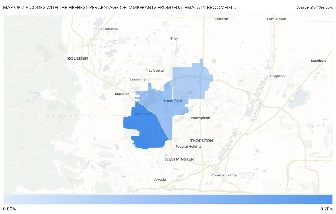 Zip Codes with the Highest Percentage of Immigrants from Guatemala in Broomfield Map