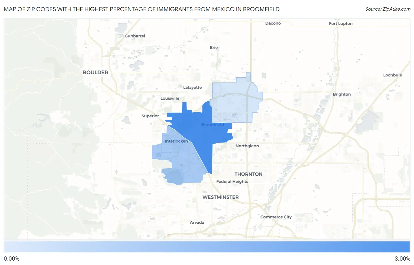 Zip Codes with the Highest Percentage of Immigrants from Mexico in Broomfield Map