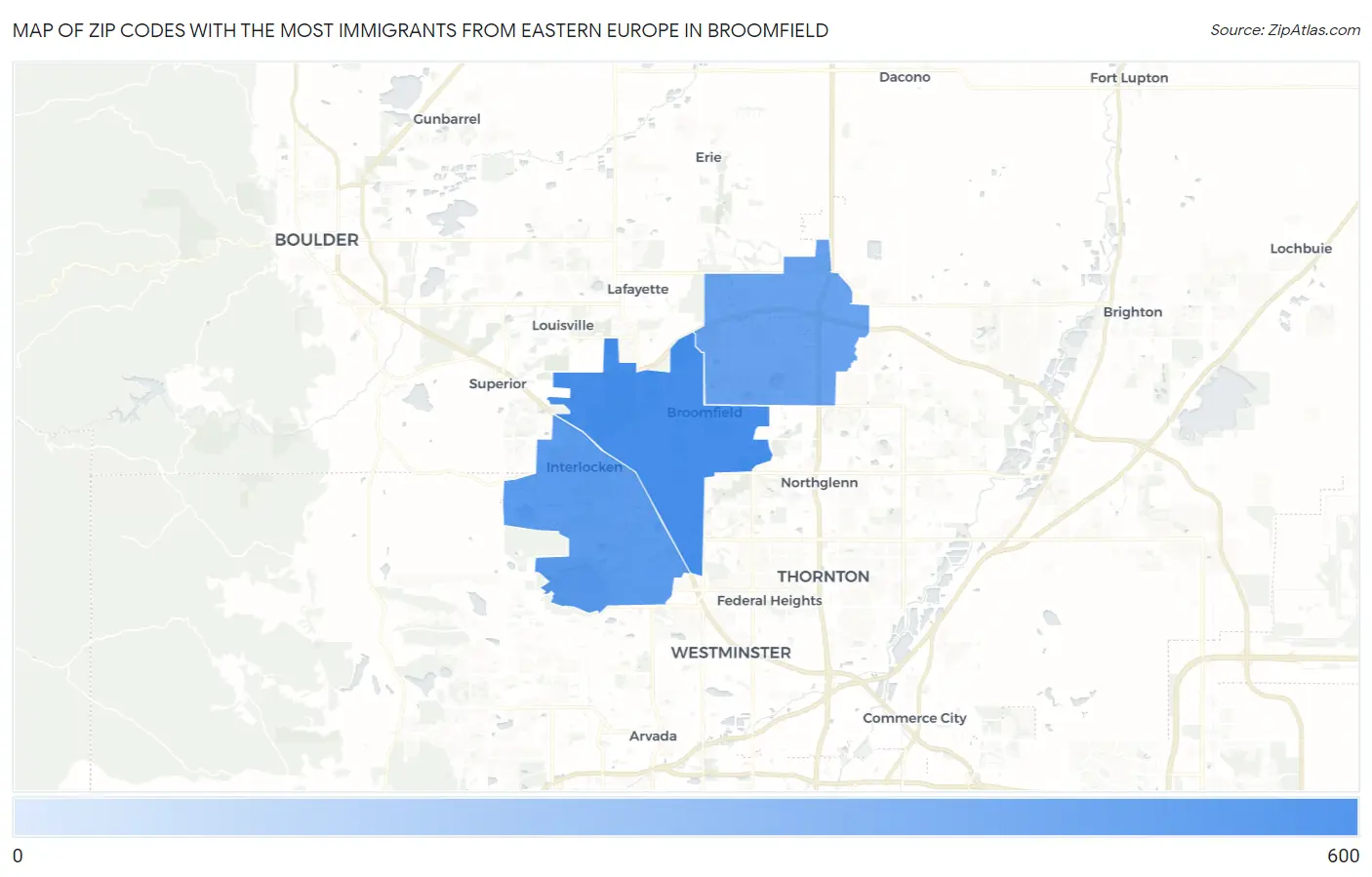 Zip Codes with the Most Immigrants from Eastern Europe in Broomfield Map
