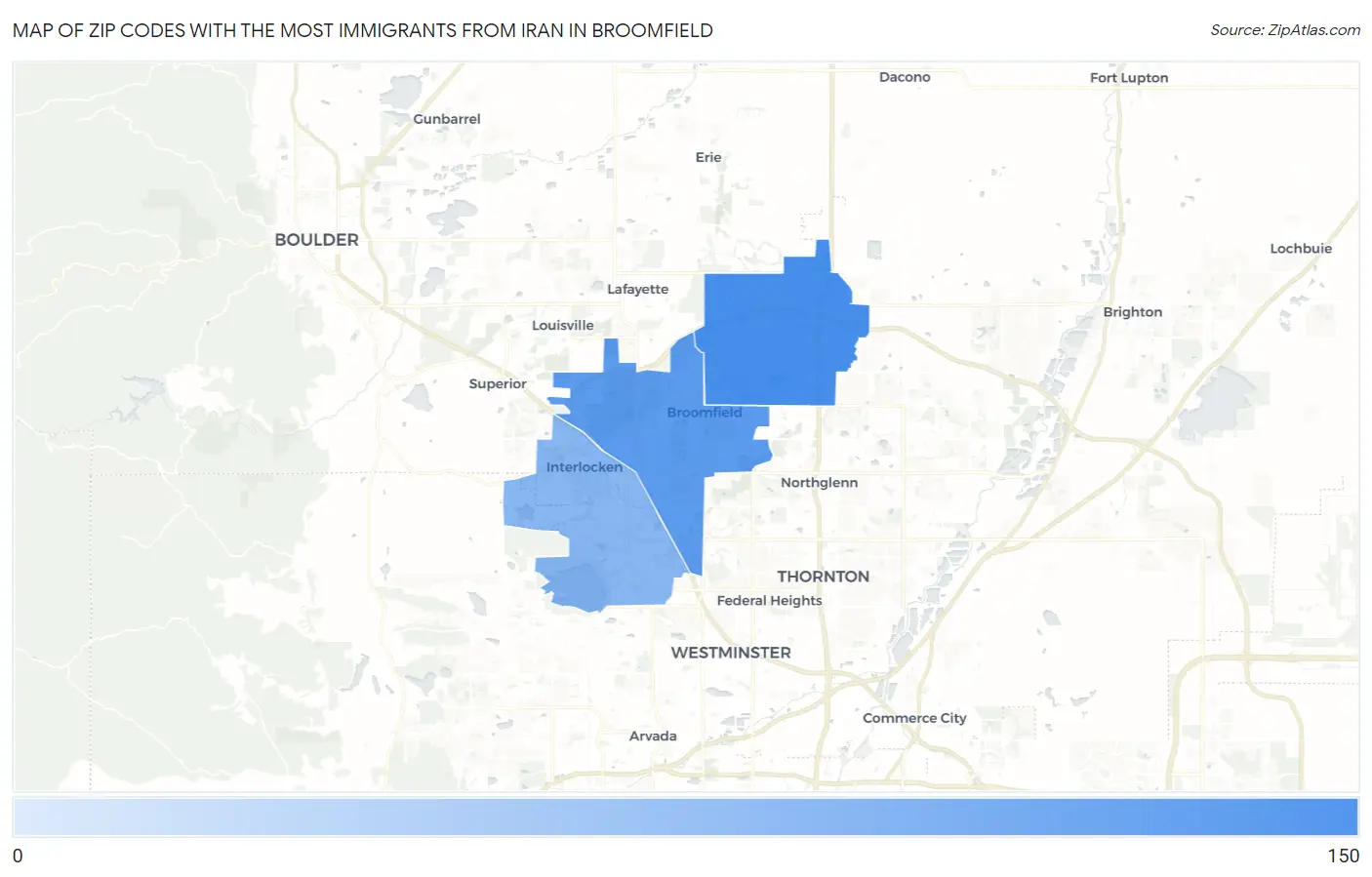 Zip Codes with the Most Immigrants from Iran in Broomfield Map