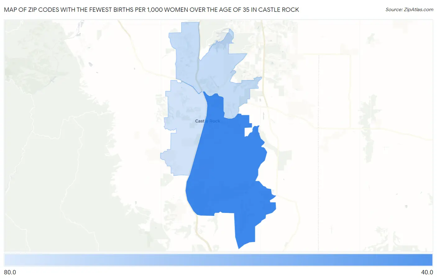 Zip Codes with the Fewest Births per 1,000 Women Over the Age of 35 in Castle Rock Map