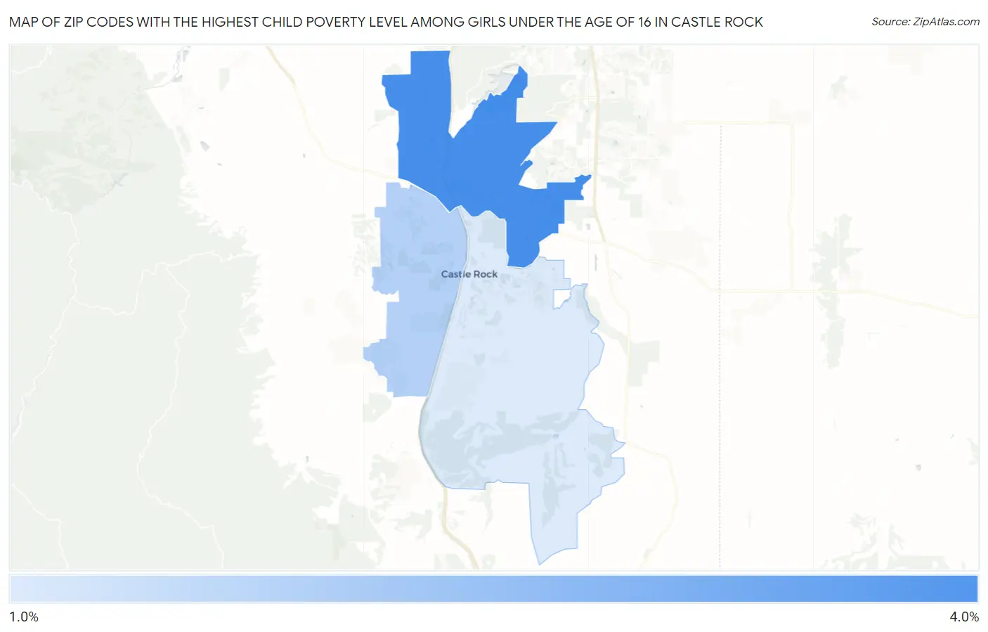Zip Codes with the Highest Child Poverty Level Among Girls Under the Age of 16 in Castle Rock Map