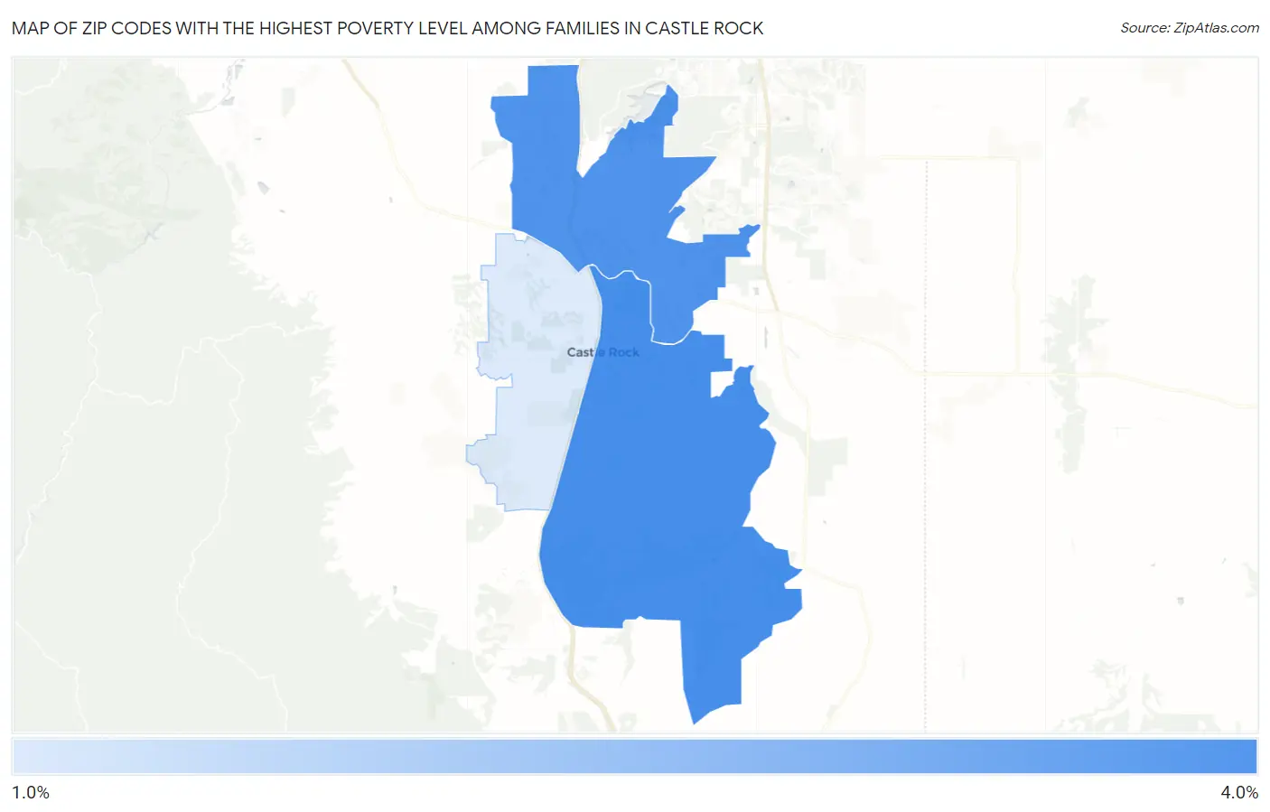Zip Codes with the Highest Poverty Level Among Families in Castle Rock Map