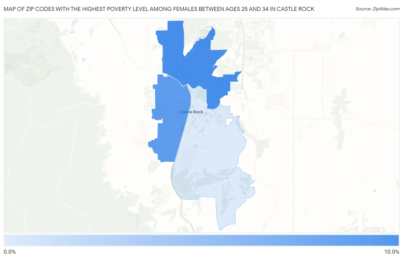 Zip Codes with the Highest Poverty Level Among Females Between Ages 25 and 34 in Castle Rock Map