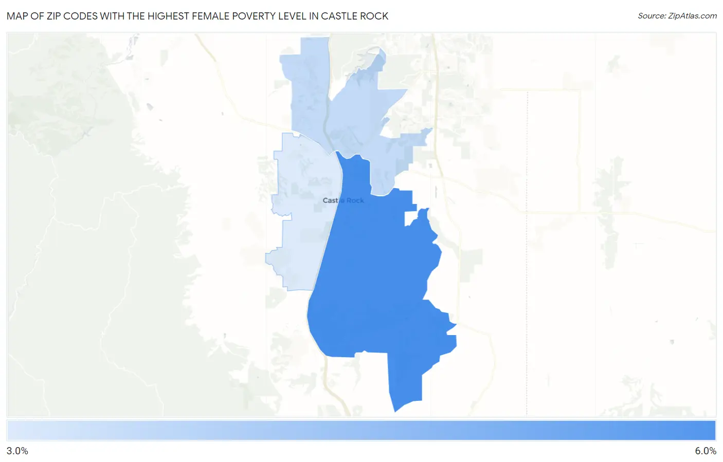 Zip Codes with the Highest Female Poverty Level in Castle Rock Map