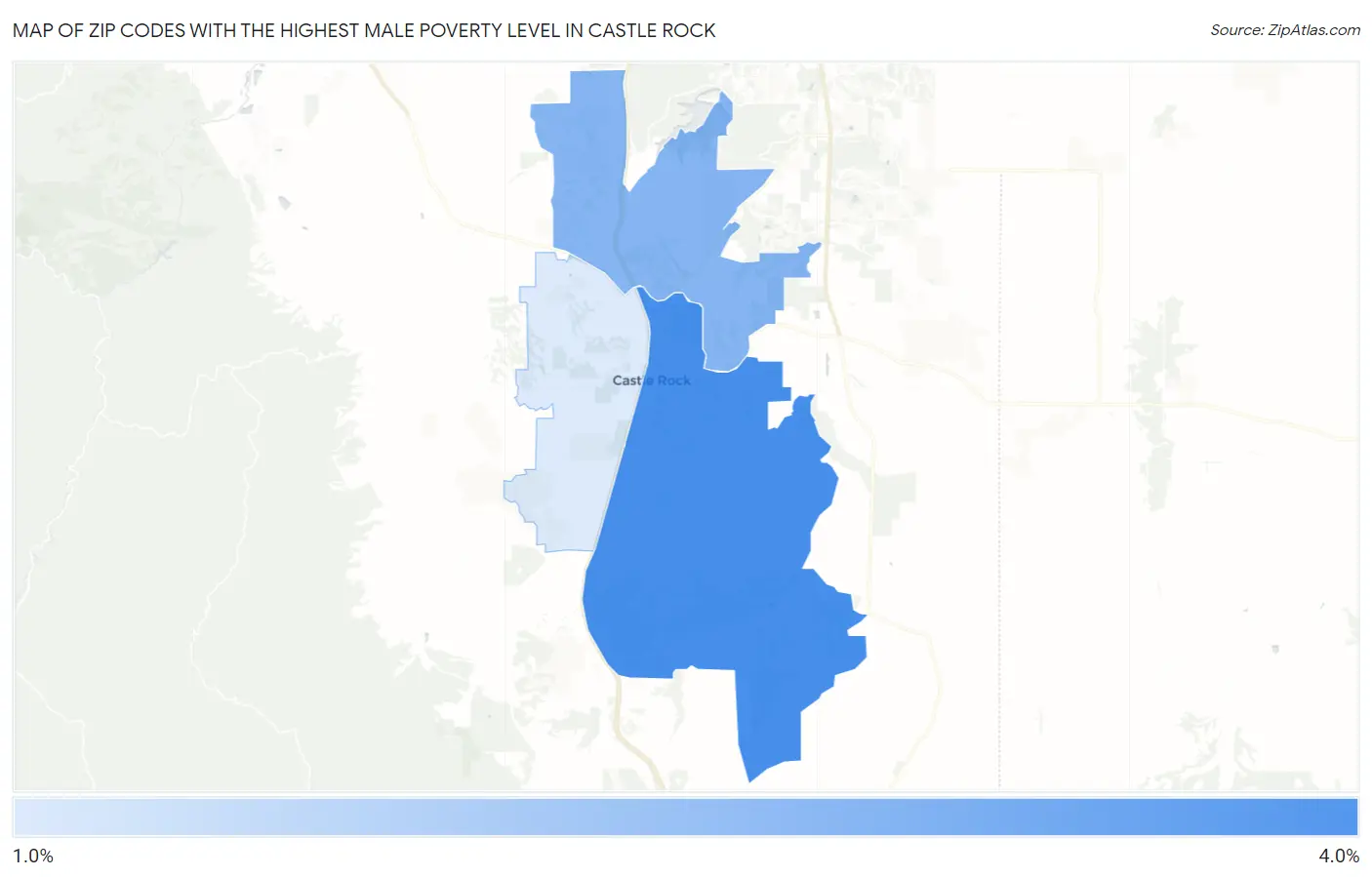 Zip Codes with the Highest Male Poverty Level in Castle Rock Map