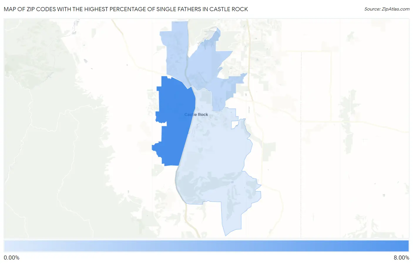 Zip Codes with the Highest Percentage of Single Fathers in Castle Rock Map