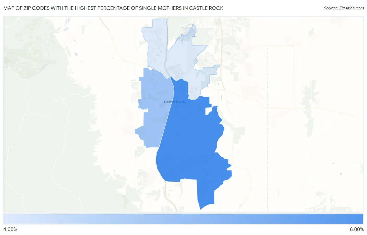Zip Codes with the Highest Percentage of Single Mothers in Castle Rock Map