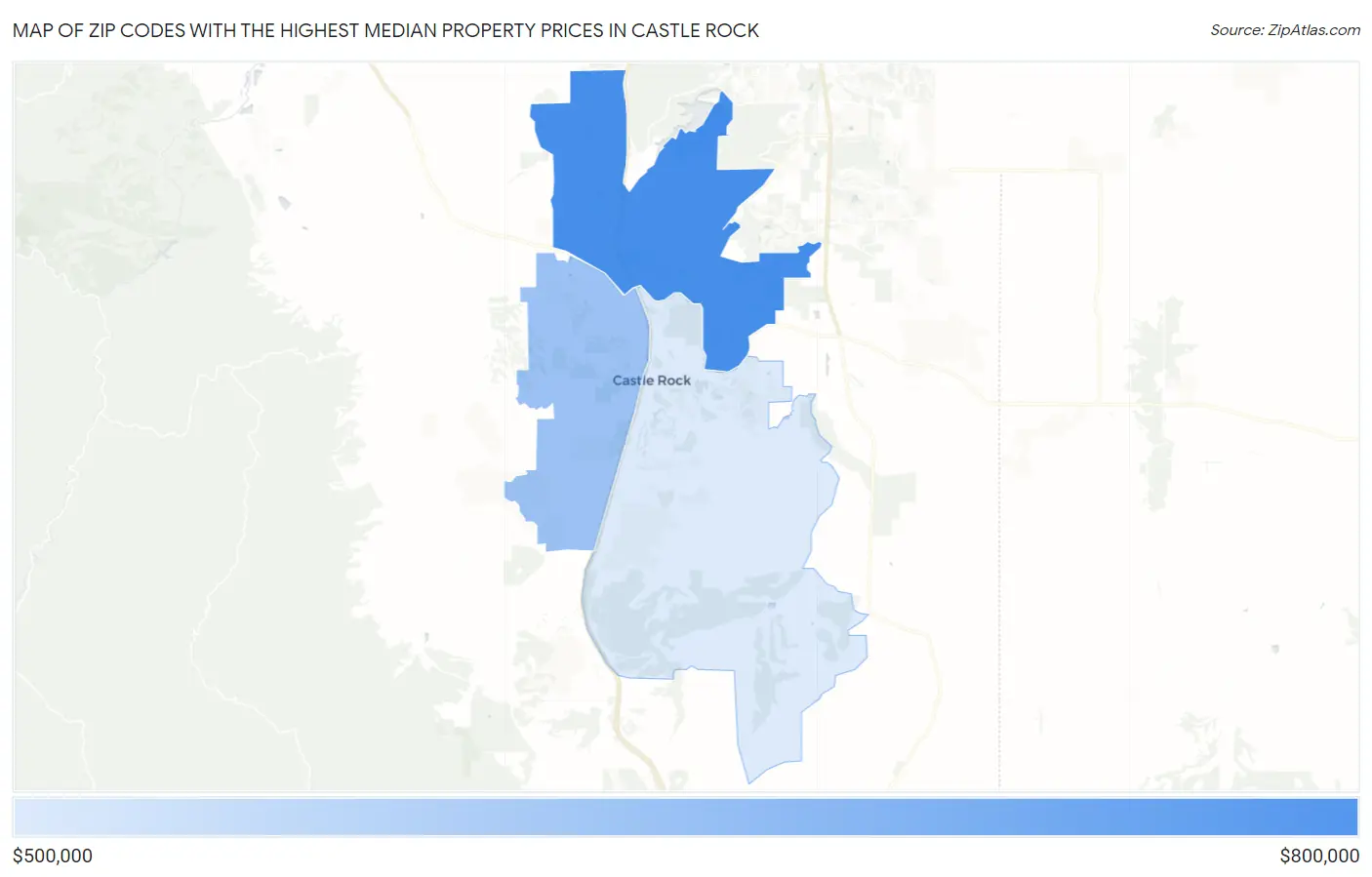 Zip Codes with the Highest Median Property Prices in Castle Rock Map