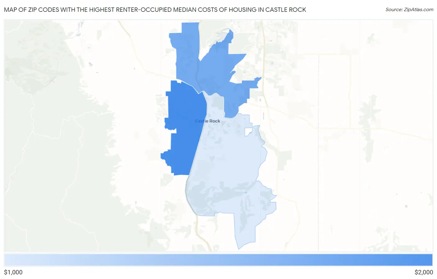 Zip Codes with the Highest Renter-Occupied Median Costs of Housing in Castle Rock Map