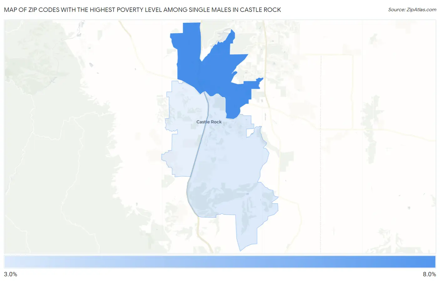 Zip Codes with the Highest Poverty Level Among Single Males in Castle Rock Map