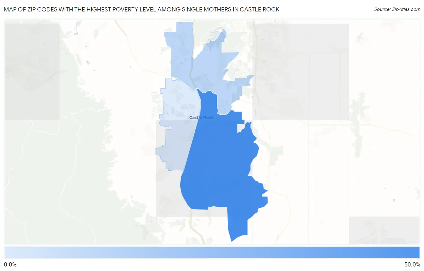 Zip Codes with the Highest Poverty Level Among Single Mothers in Castle Rock Map