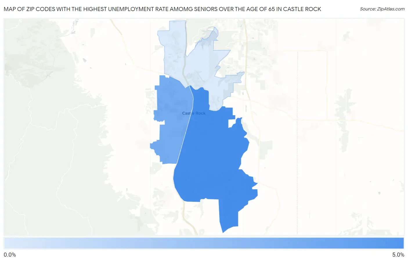 Zip Codes with the Highest Unemployment Rate Amomg Seniors Over the Age of 65 in Castle Rock Map