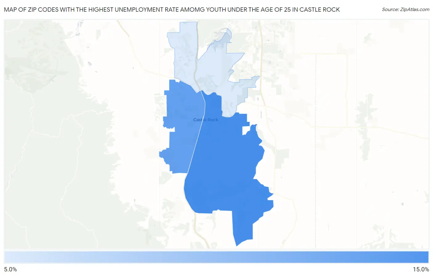 Zip Codes with the Highest Unemployment Rate Amomg Youth Under the Age of 25 in Castle Rock Map