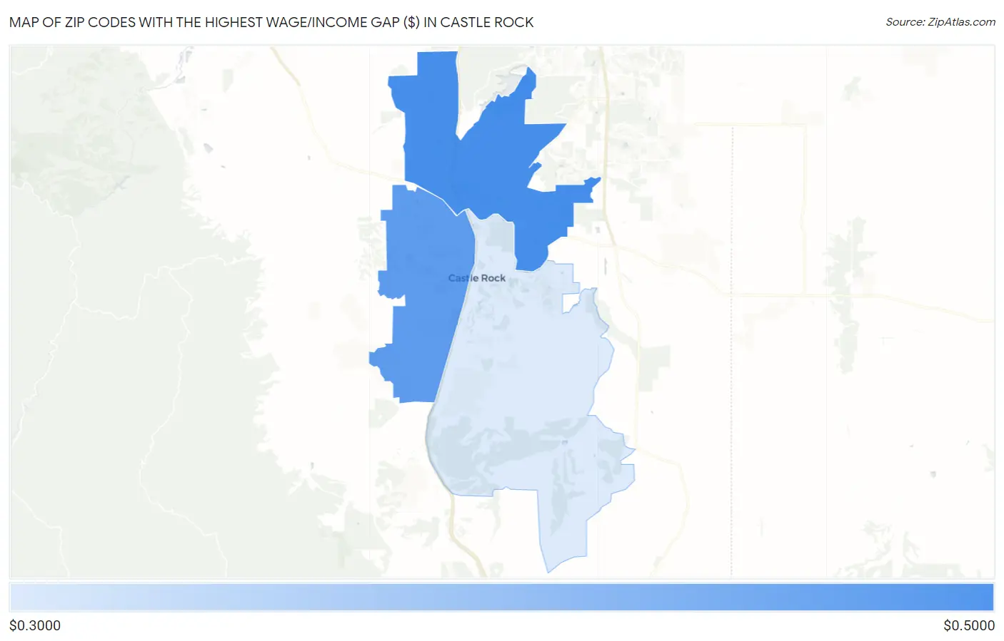 Zip Codes with the Highest Wage/Income Gap ($) in Castle Rock Map