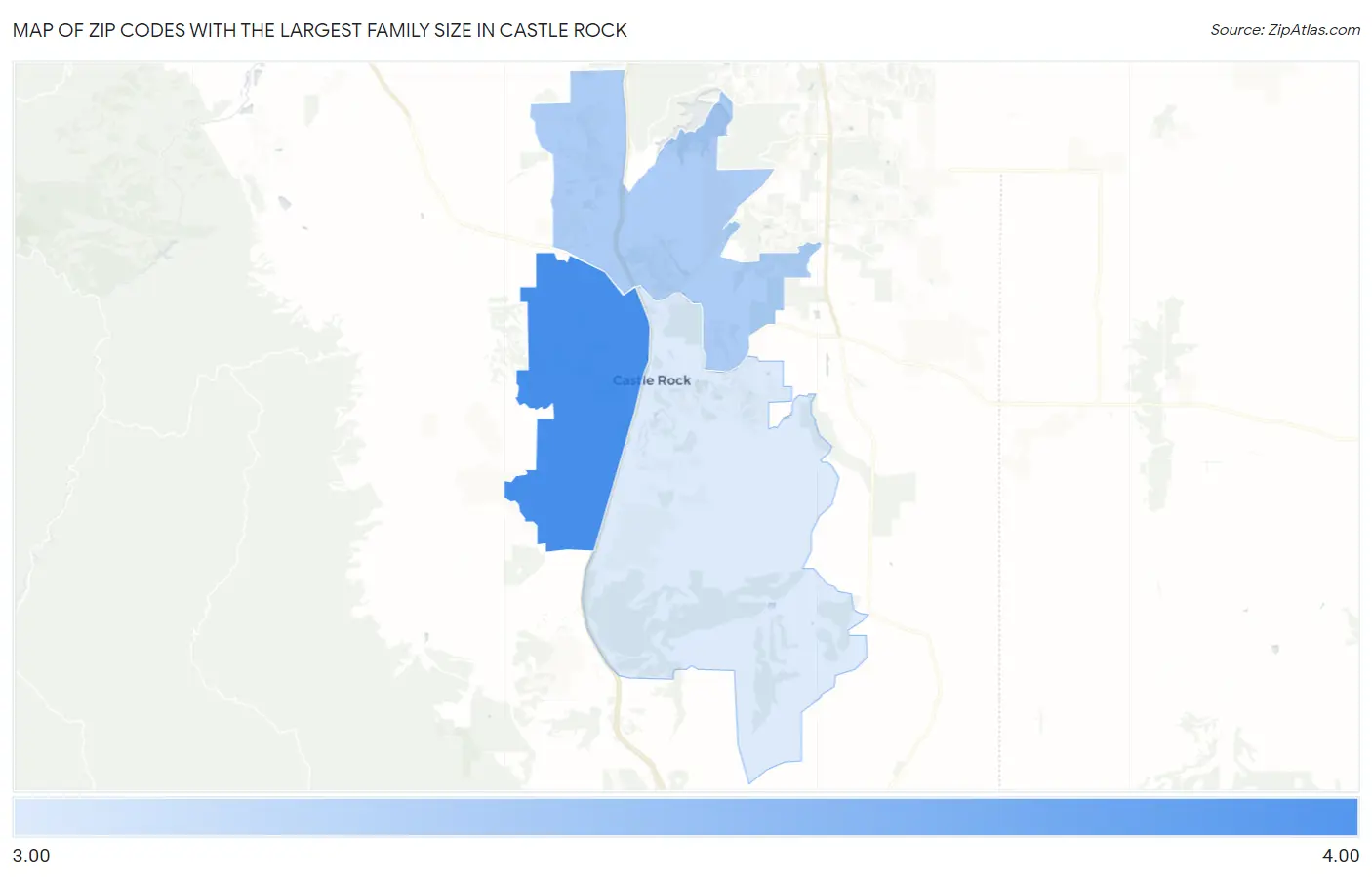 Zip Codes with the Largest Family Size in Castle Rock Map