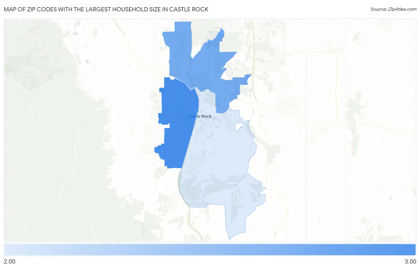 Zip Codes with the Largest Household Size in Castle Rock Map