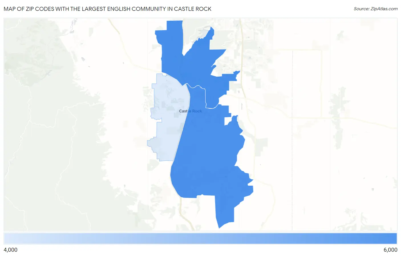 Zip Codes with the Largest English Community in Castle Rock Map