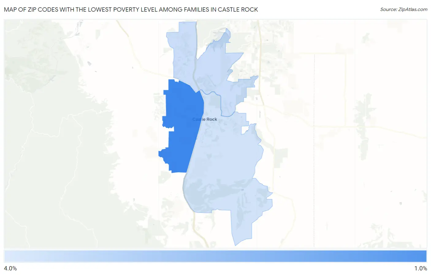 Zip Codes with the Lowest Poverty Level Among Families in Castle Rock Map