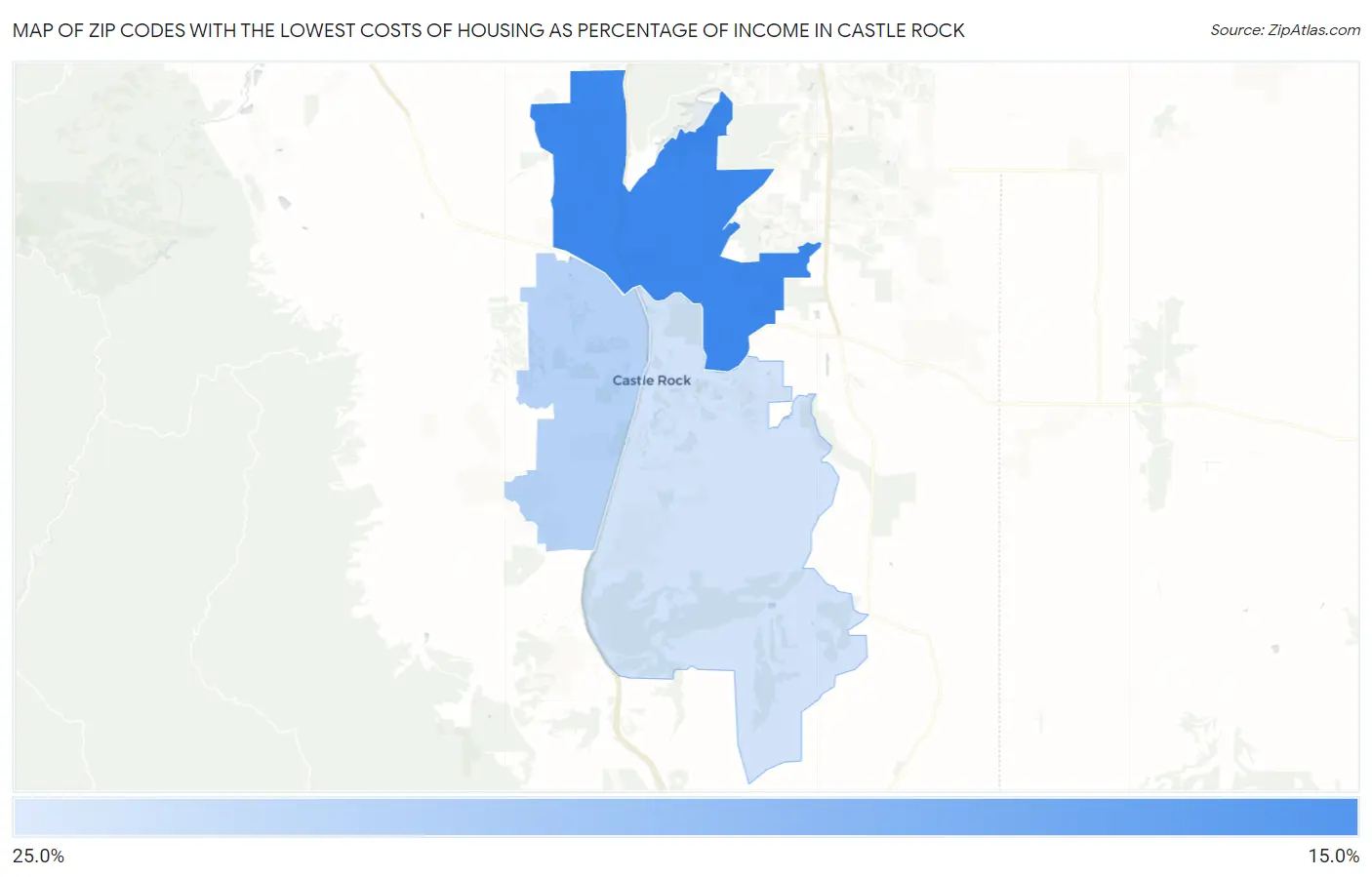 Zip Codes with the Lowest Costs of Housing as Percentage of Income in Castle Rock Map