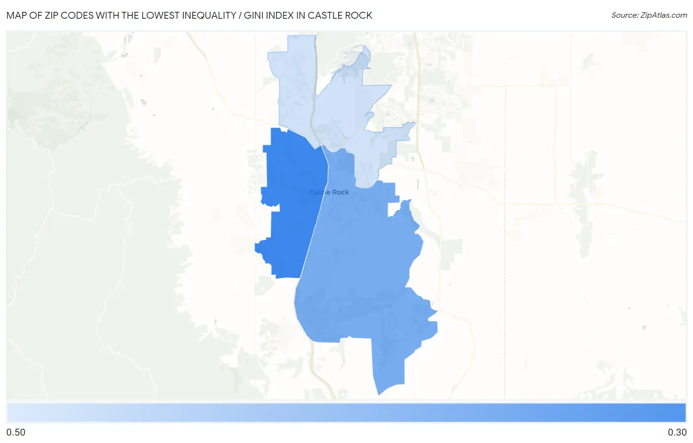 Zip Codes with the Lowest Inequality / Gini Index in Castle Rock Map