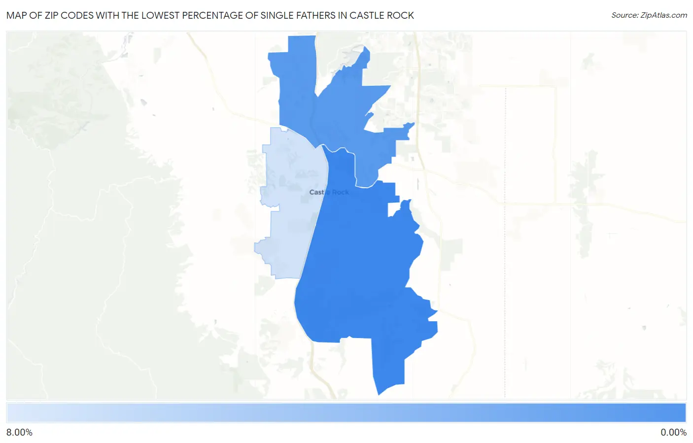 Zip Codes with the Lowest Percentage of Single Fathers in Castle Rock Map