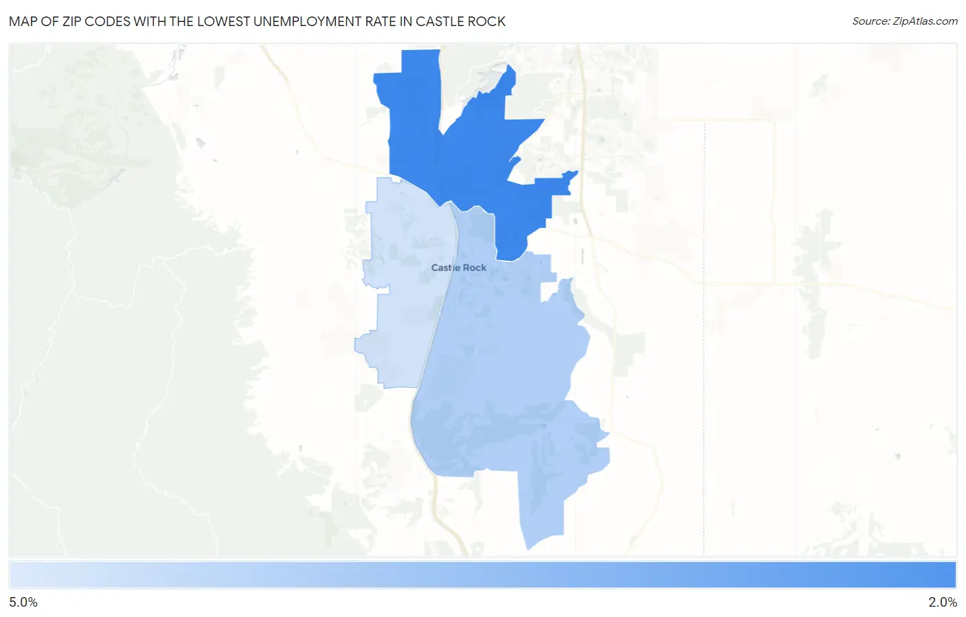 Zip Codes with the Lowest Unemployment Rate in Castle Rock Map