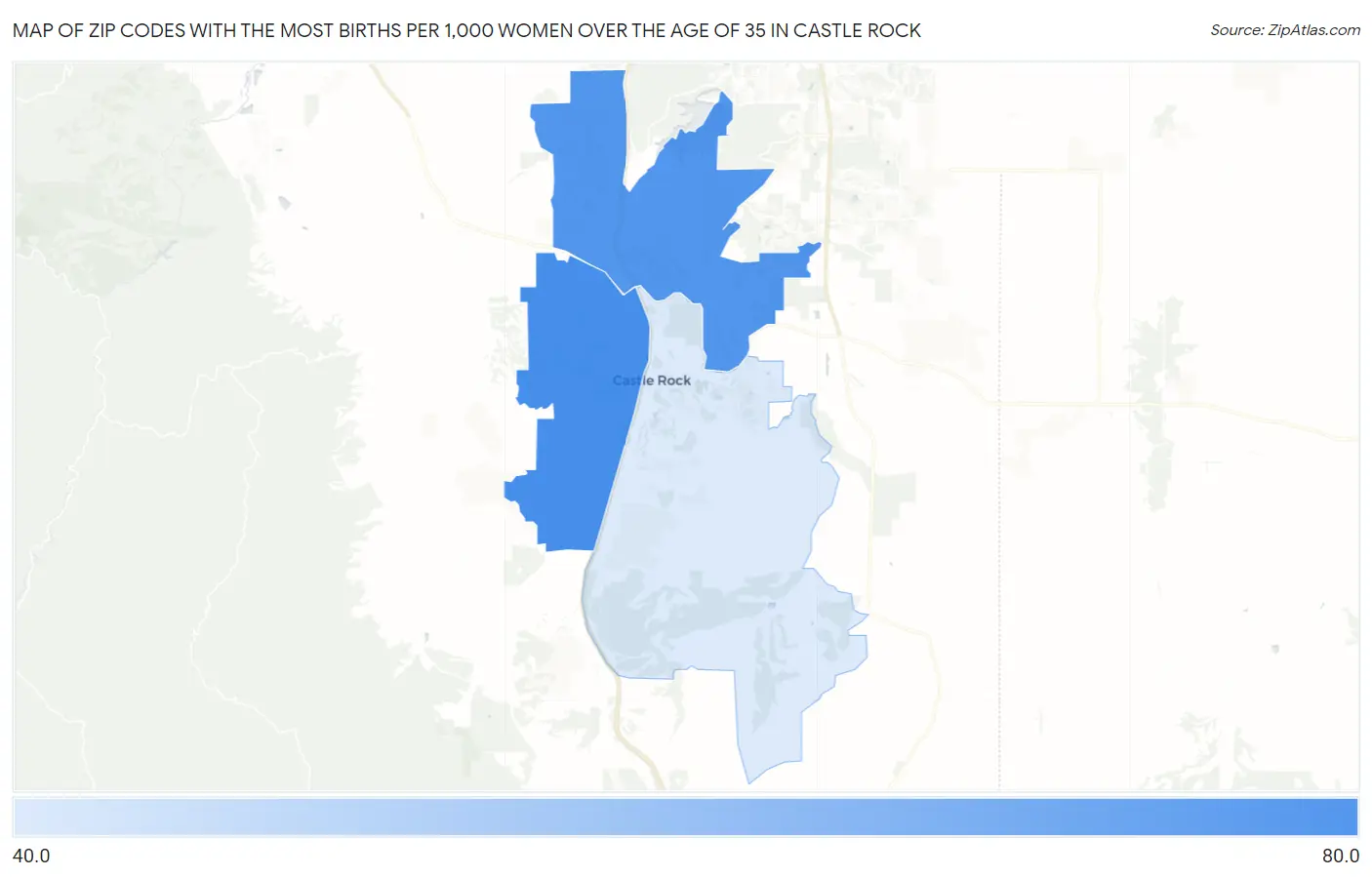Zip Codes with the Most Births per 1,000 Women Over the Age of 35 in Castle Rock Map