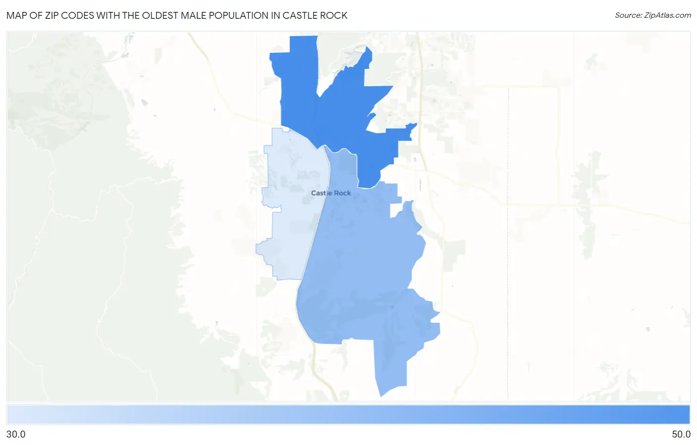 Zip Codes with the Oldest Male Population in Castle Rock Map