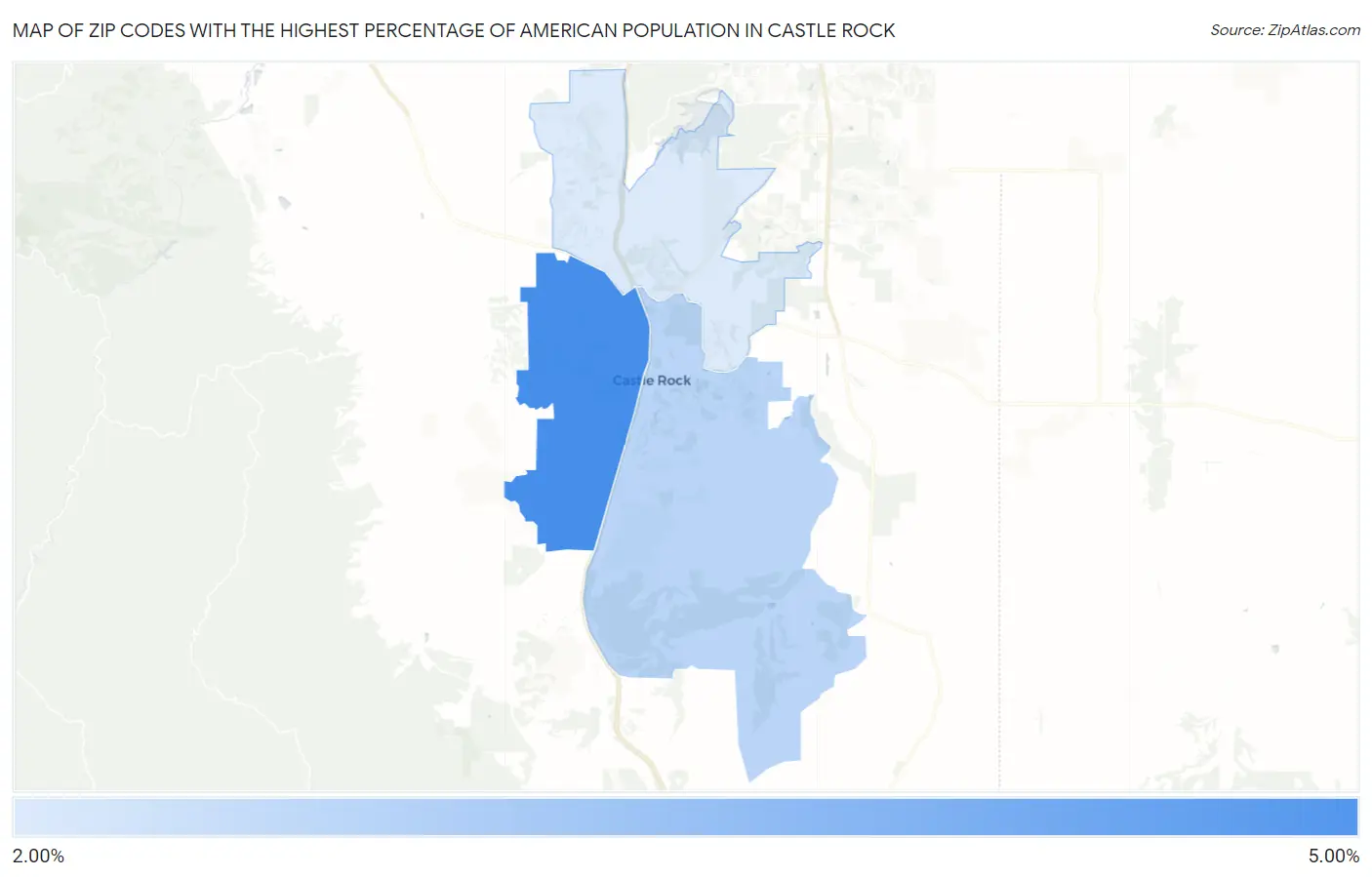 Zip Codes with the Highest Percentage of American Population in Castle Rock Map