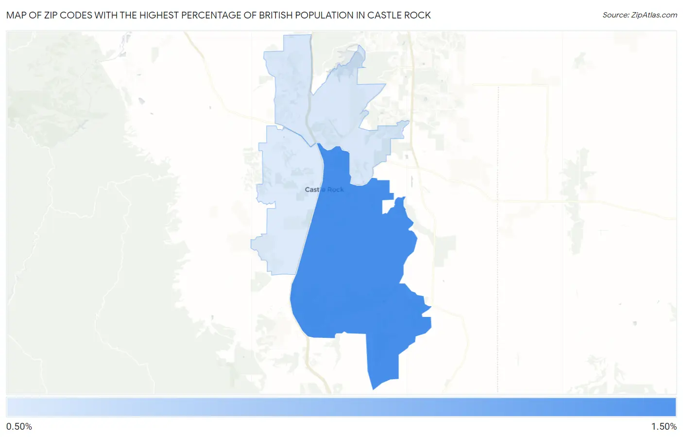Zip Codes with the Highest Percentage of British Population in Castle Rock Map