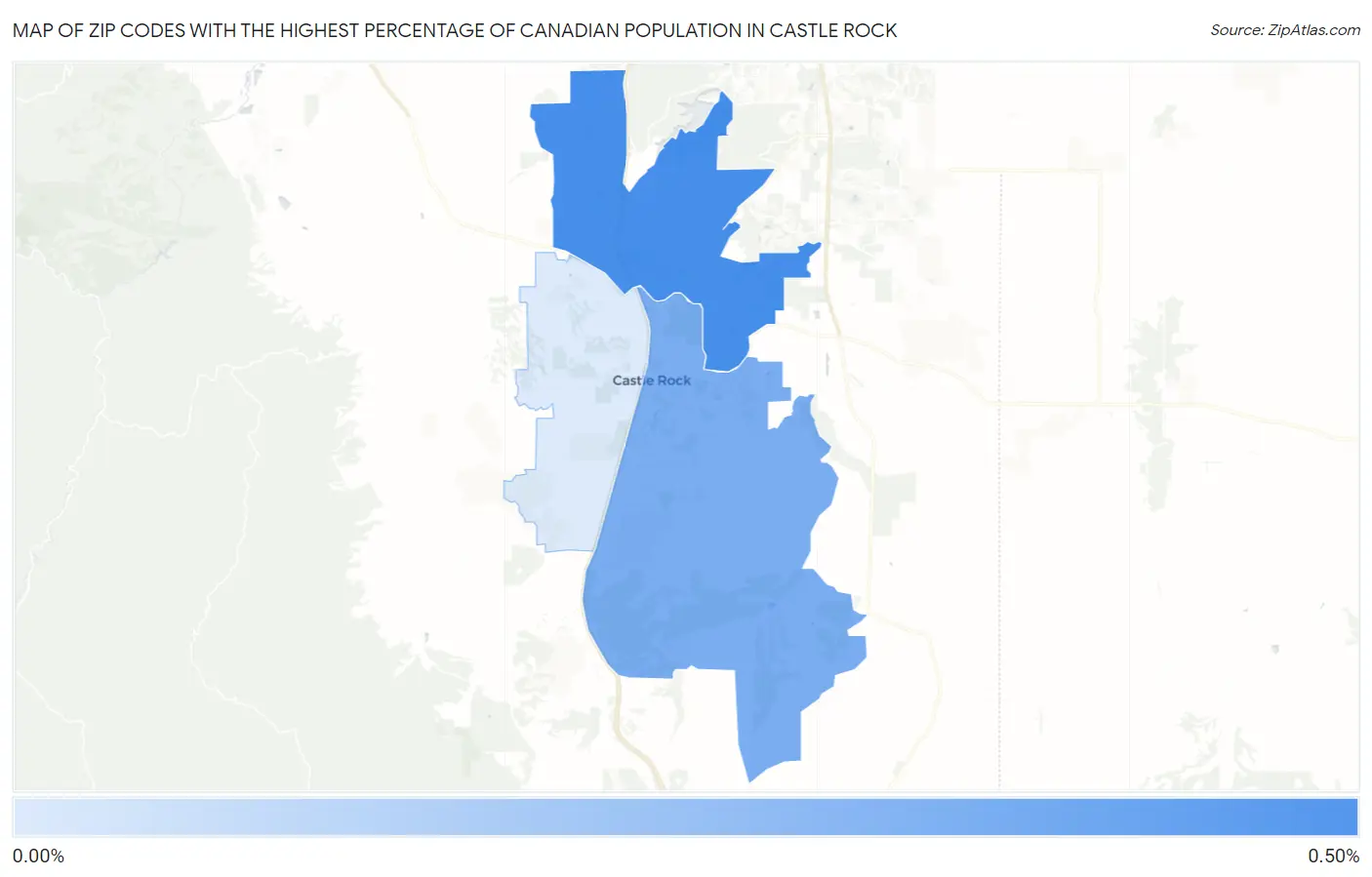 Zip Codes with the Highest Percentage of Canadian Population in Castle Rock Map