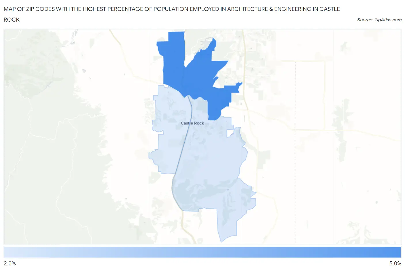 Zip Codes with the Highest Percentage of Population Employed in Architecture & Engineering in Castle Rock Map