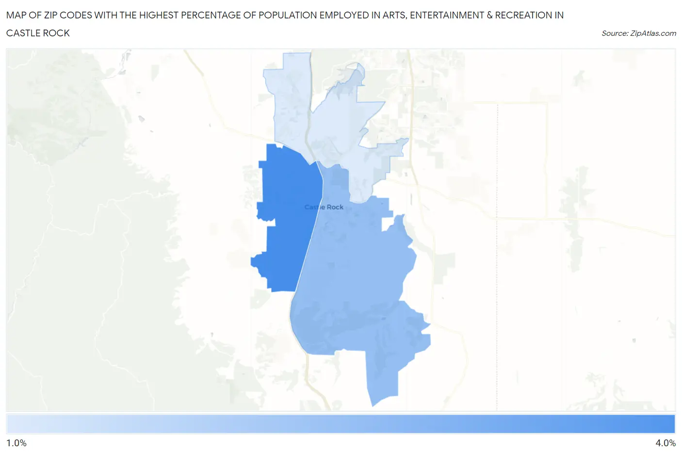 Zip Codes with the Highest Percentage of Population Employed in Arts, Entertainment & Recreation in Castle Rock Map