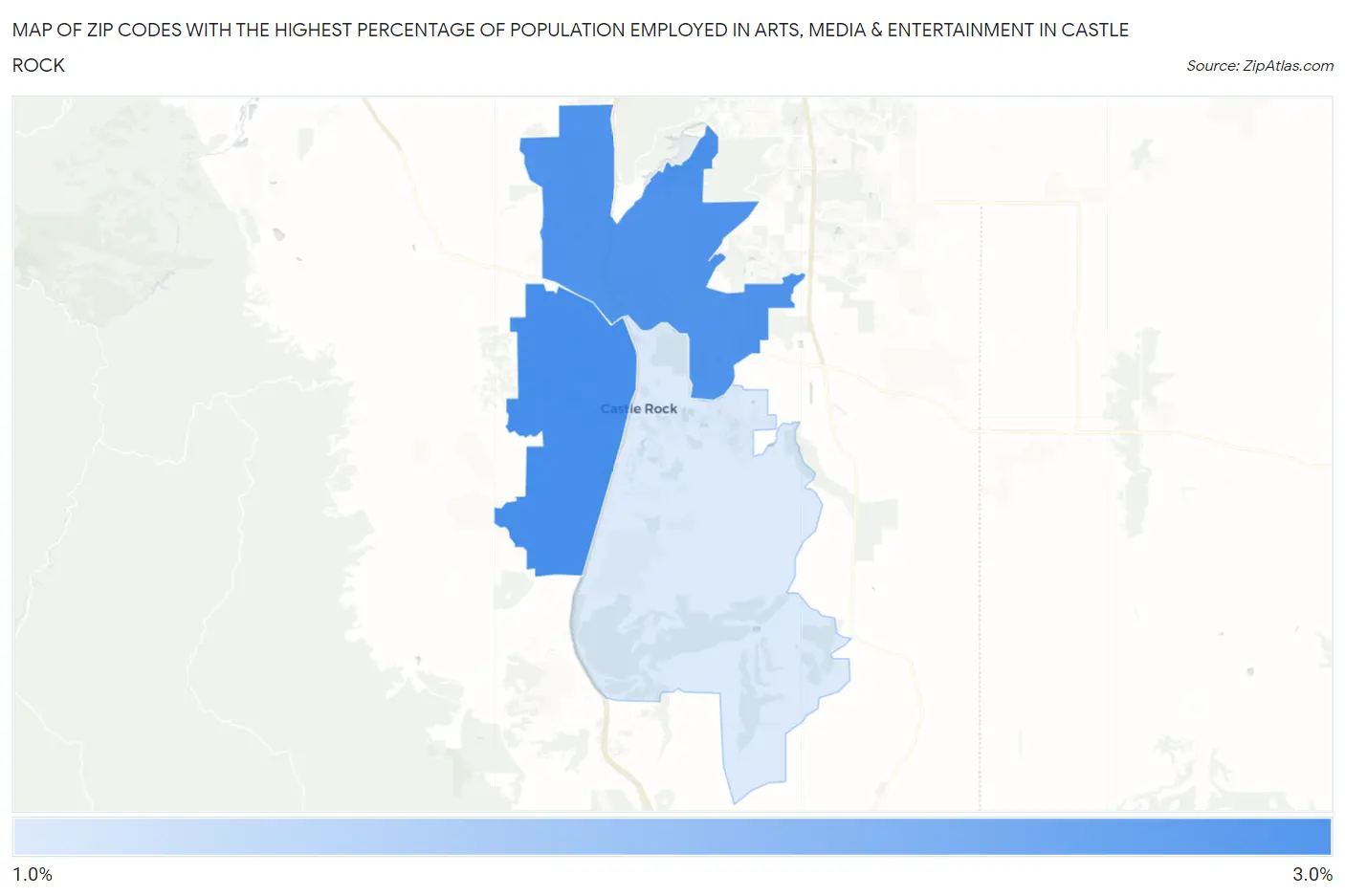 Zip Codes with the Highest Percentage of Population Employed in Arts, Media & Entertainment in Castle Rock Map
