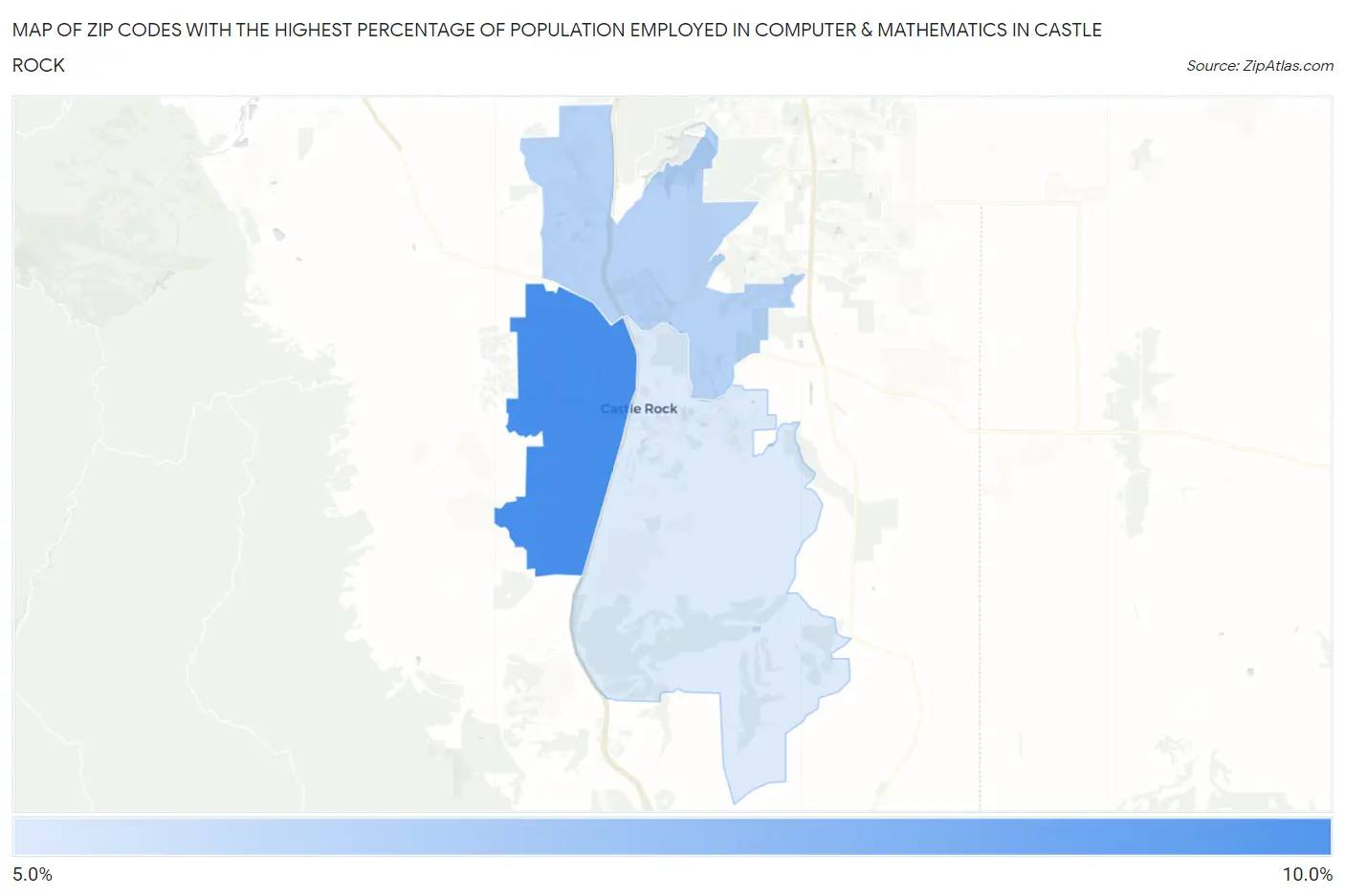 Zip Codes with the Highest Percentage of Population Employed in Computer & Mathematics in Castle Rock Map