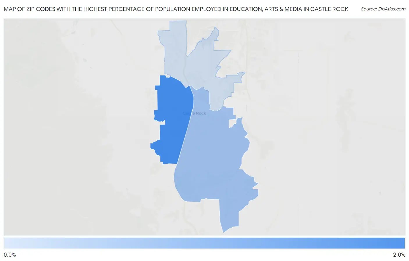 Zip Codes with the Highest Percentage of Population Employed in Education, Arts & Media in Castle Rock Map
