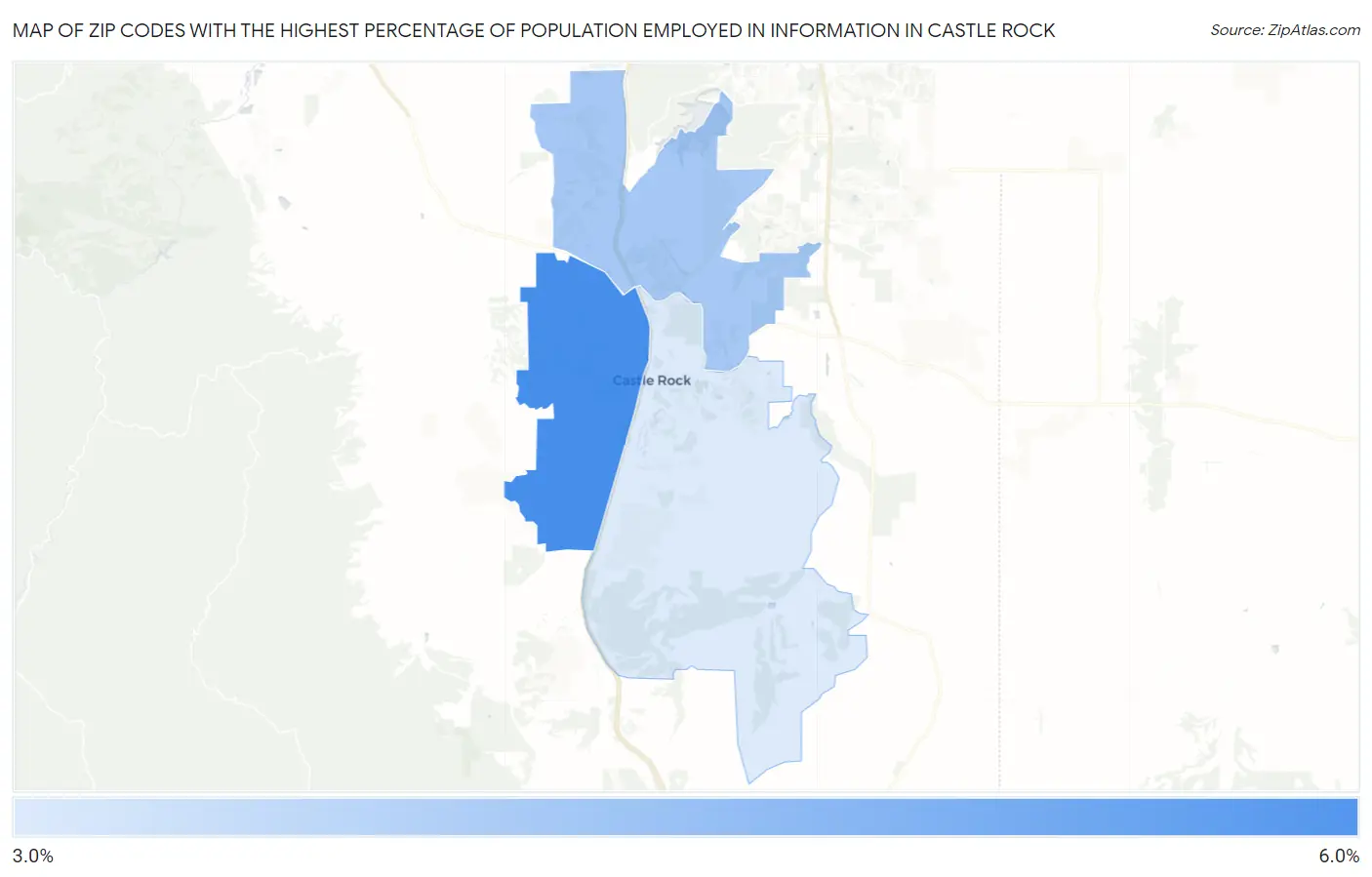 Zip Codes with the Highest Percentage of Population Employed in Information in Castle Rock Map