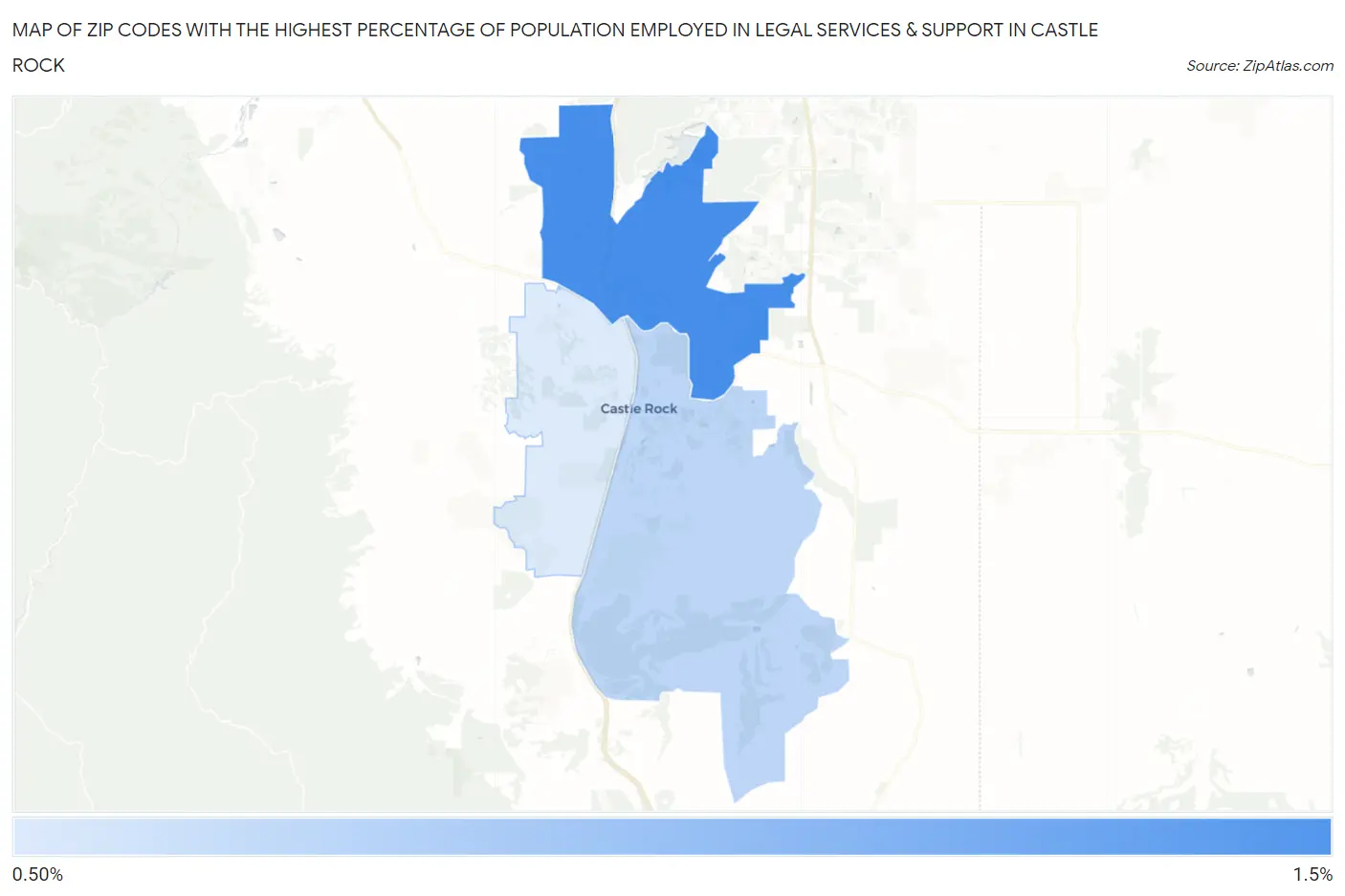 Zip Codes with the Highest Percentage of Population Employed in Legal Services & Support in Castle Rock Map