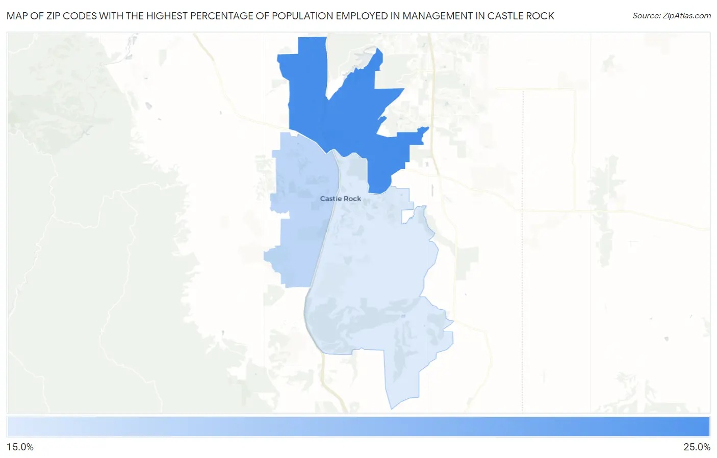 Zip Codes with the Highest Percentage of Population Employed in Management in Castle Rock Map