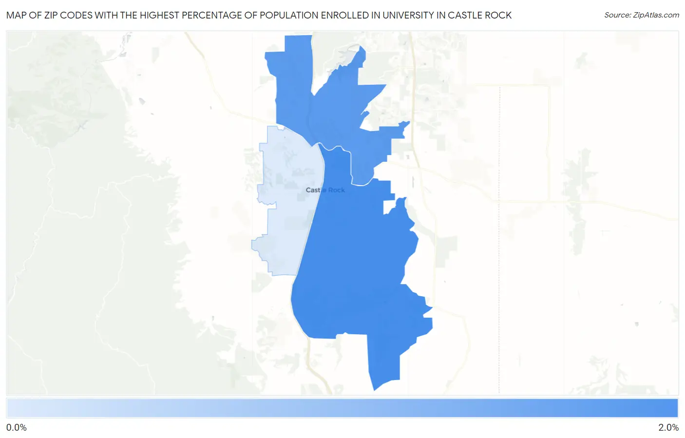 Zip Codes with the Highest Percentage of Population Enrolled in University in Castle Rock Map