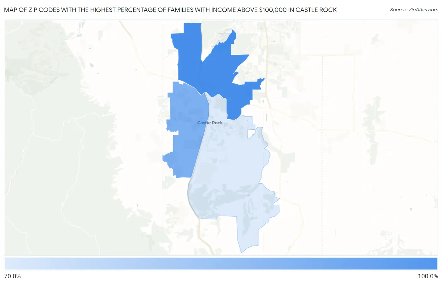 Zip Codes with the Highest Percentage of Families with Income Above $100,000 in Castle Rock Map