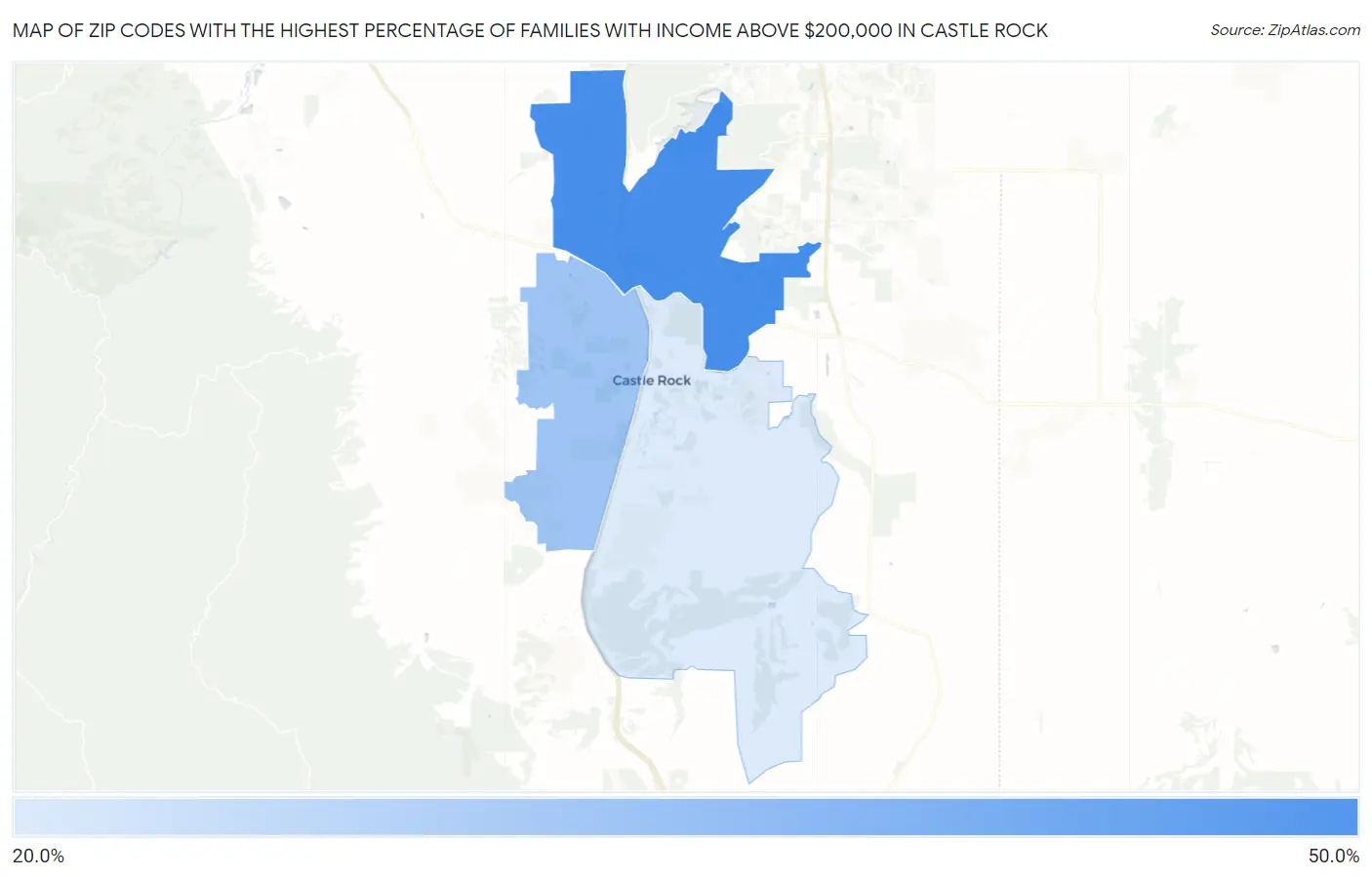 Zip Codes with the Highest Percentage of Families with Income Above $200,000 in Castle Rock Map