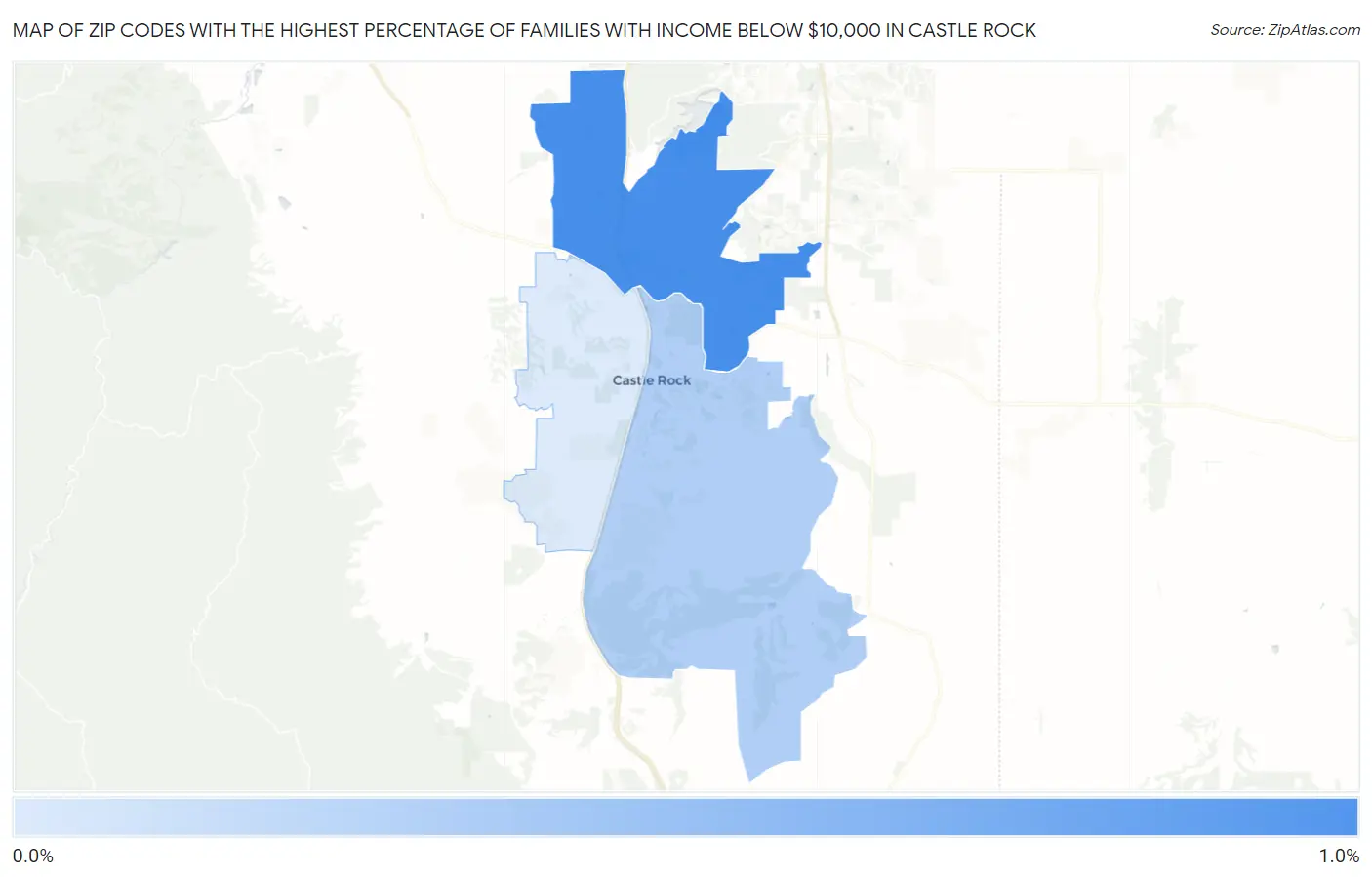 Zip Codes with the Highest Percentage of Families with Income Below $10,000 in Castle Rock Map