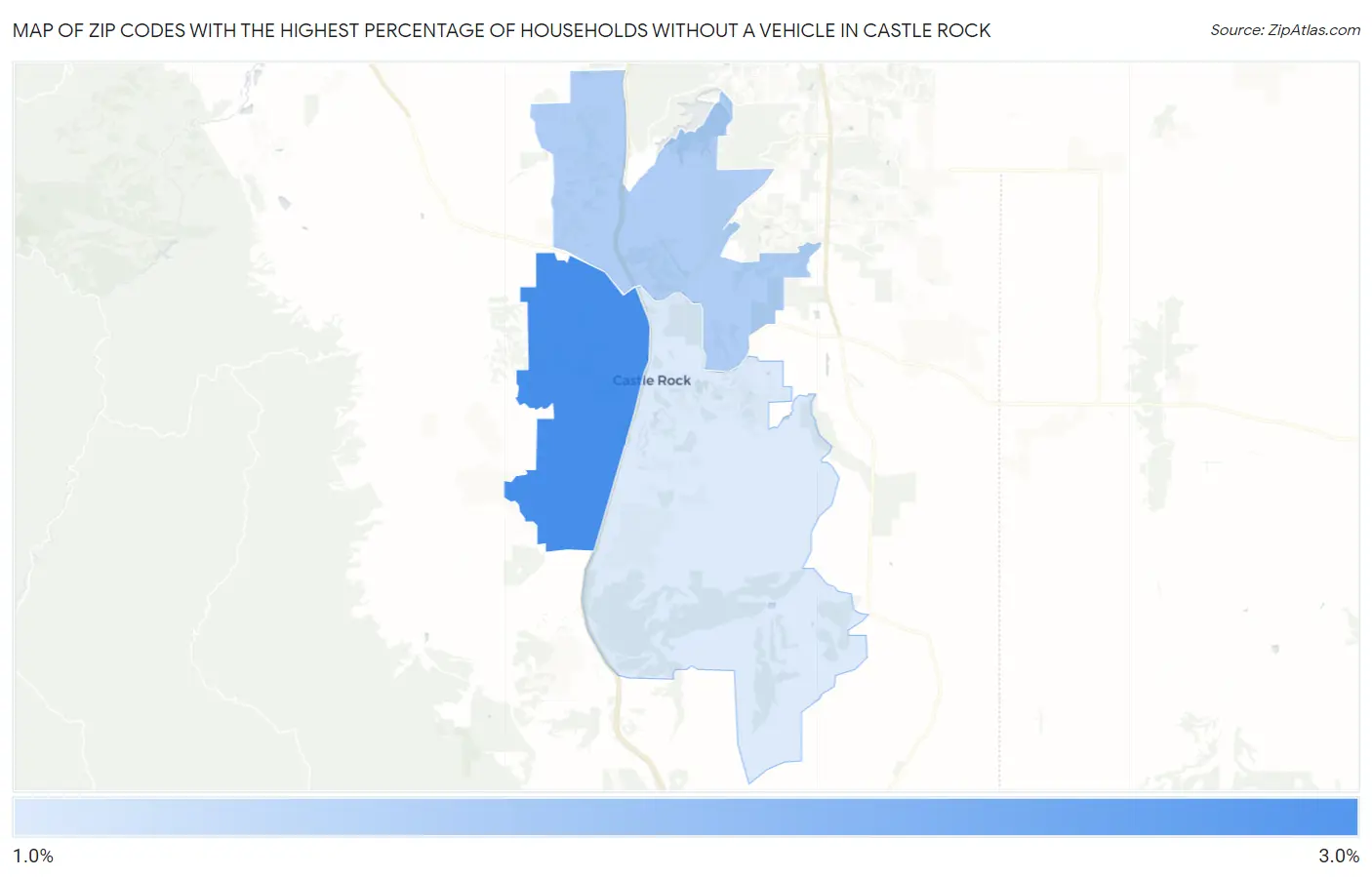 Zip Codes with the Highest Percentage of Households Without a Vehicle in Castle Rock Map