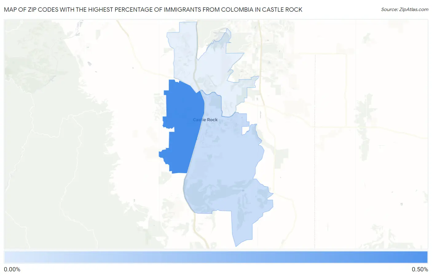 Zip Codes with the Highest Percentage of Immigrants from Colombia in Castle Rock Map